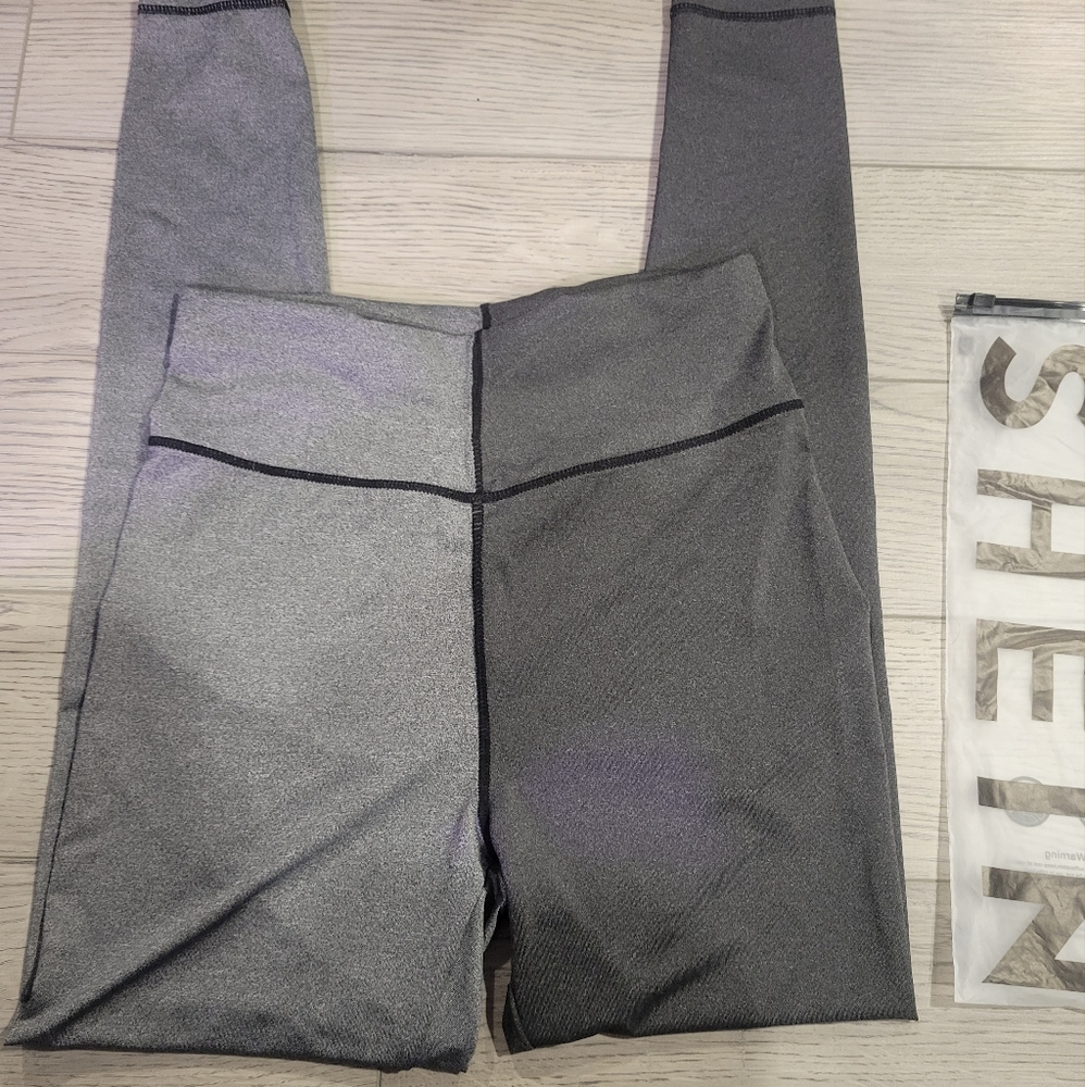 NWOT Shein size small leggings workout yoga pants half gray silver split